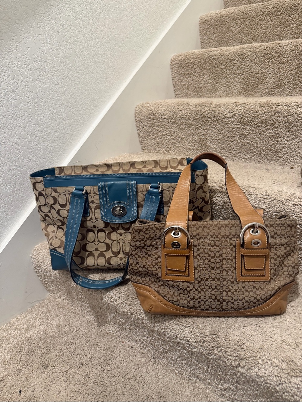 Coach Signature Shoulder Bags in Brown & Blue Accent Bundle